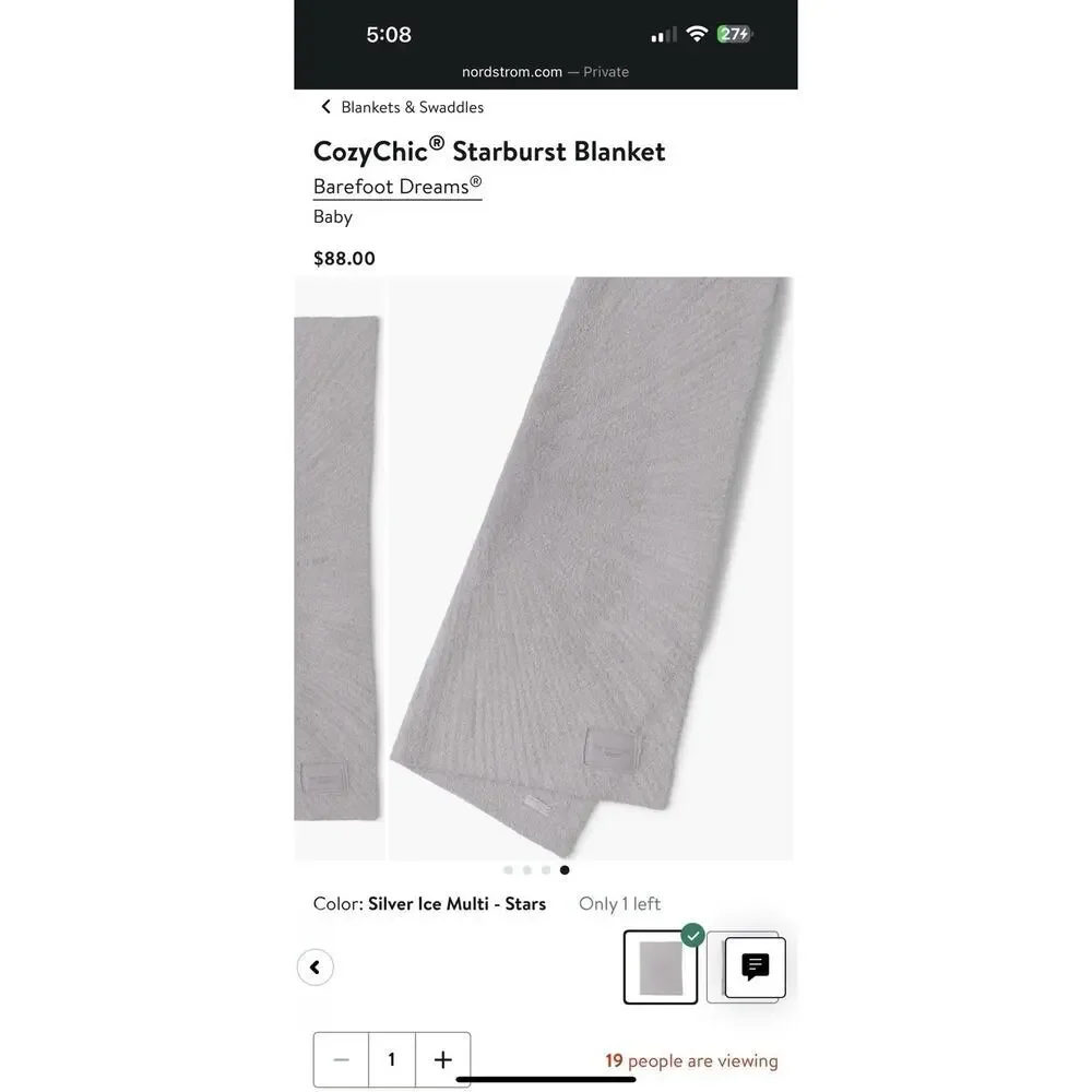 Barefoot Dreams CozyChic® Baby Blanket Silver Ice Multi Stars NEW $88